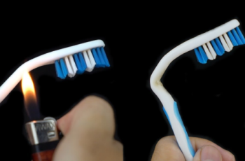 It’s a very clever idea to warm up an old toothbrush using a lighter!